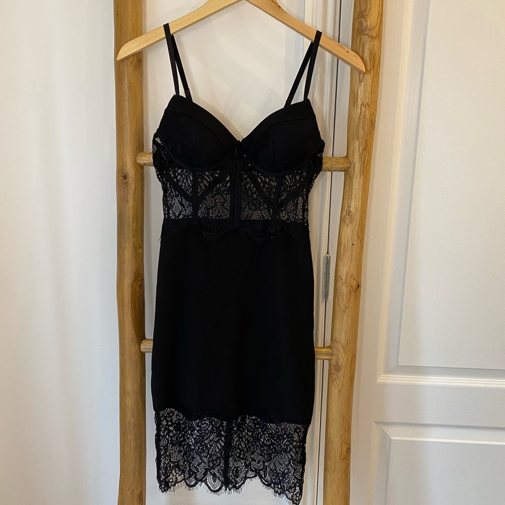 Elegant Sexy Y2K Black Lace Trim Chemise Dress Corset Top Small whimsigoth Fairy
